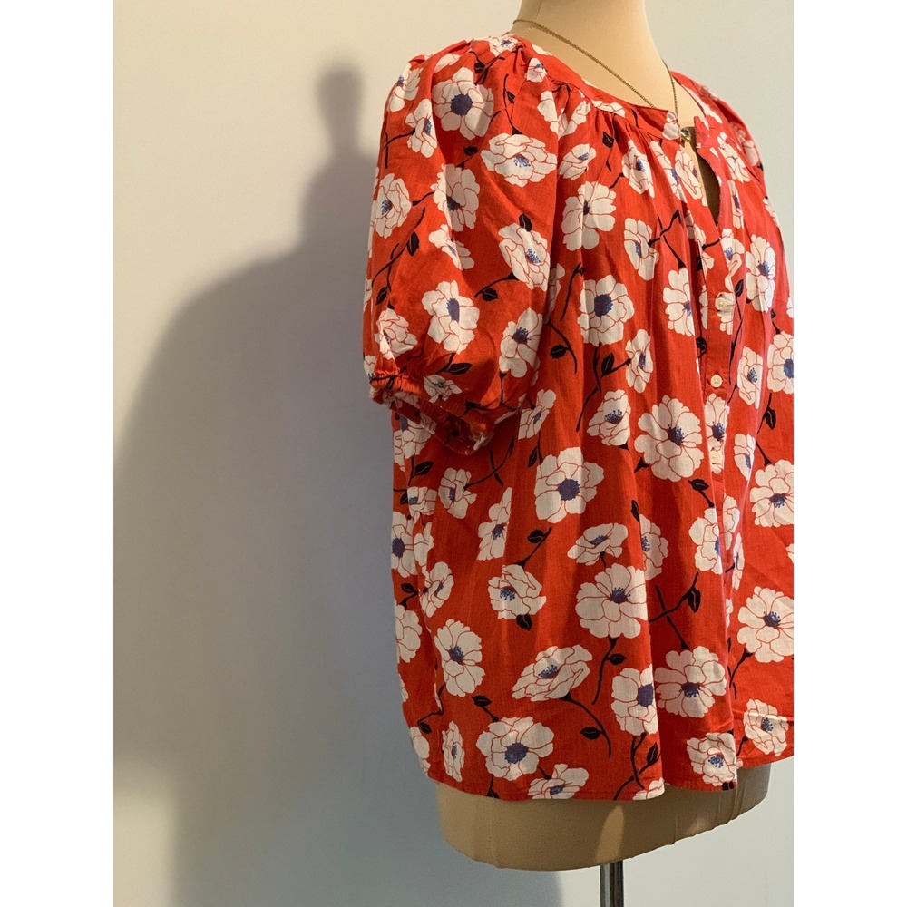 St Johns Bay Women Cotton Blend Orange Floral Puff Sleeve Blouse Top PXXL - Picture 2 of 6